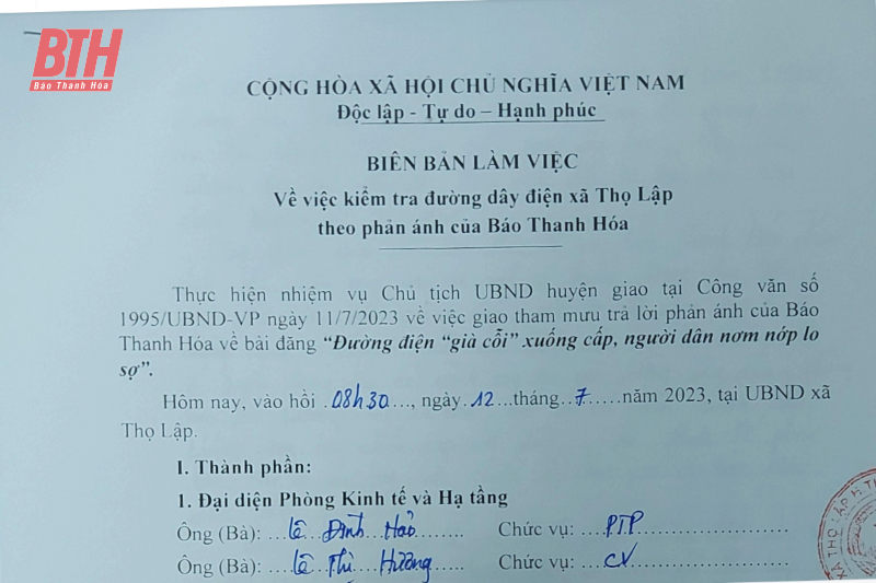Sẽ hoàn thành việc cải tạo, nâng cấp lưới điện tại xã Thọ Lập