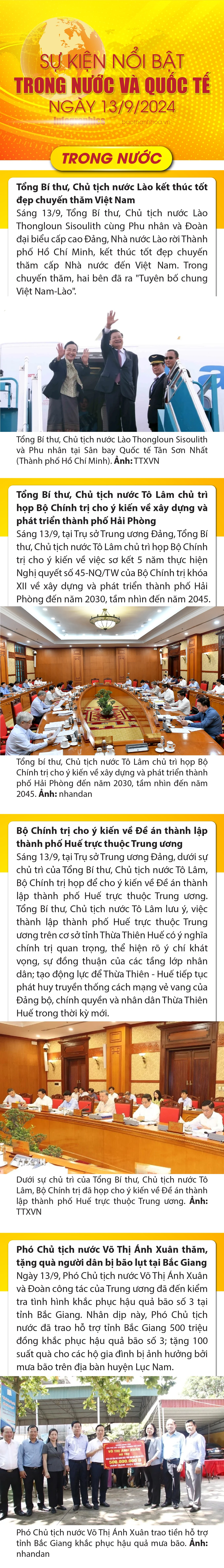 Sự kiện nổi bật trong nước, quốc tế ngày 13/9