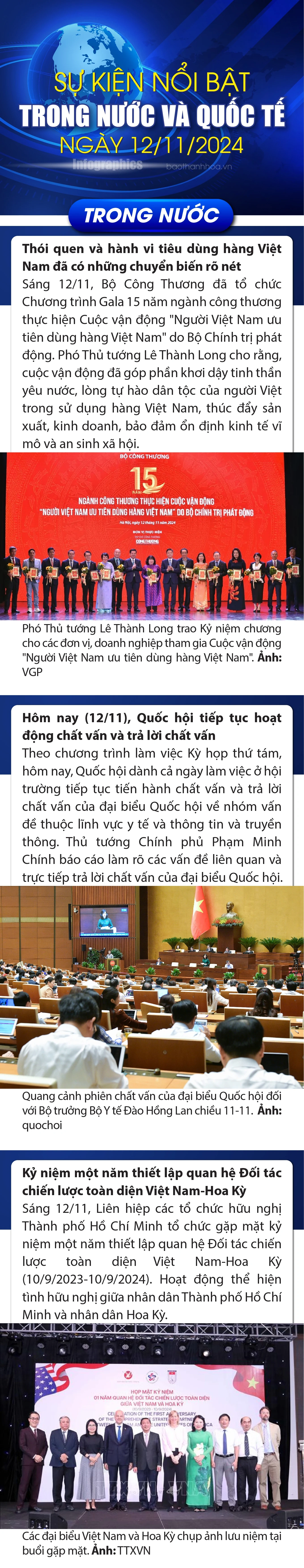 Sự kiện nổi bật trong nước, quốc tế ngày 12/11