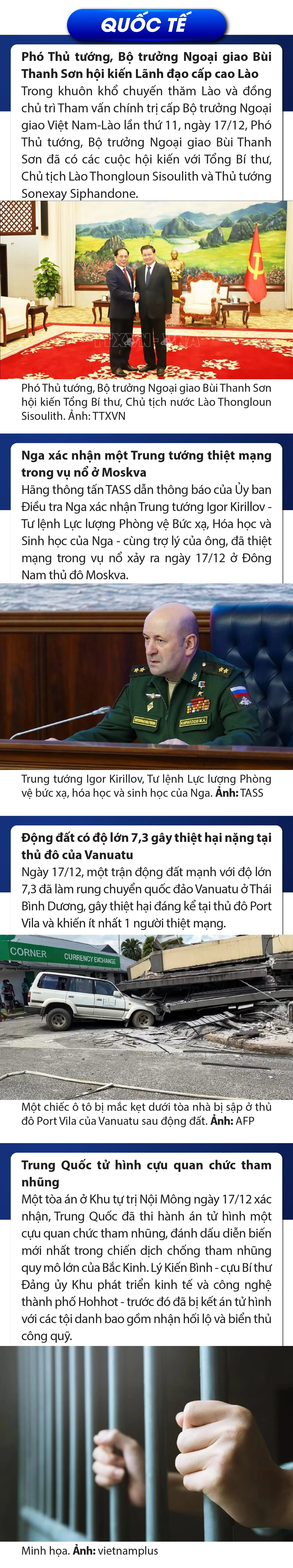 Sự kiện nổi bật trong nước, quốc tế ngày 17/12