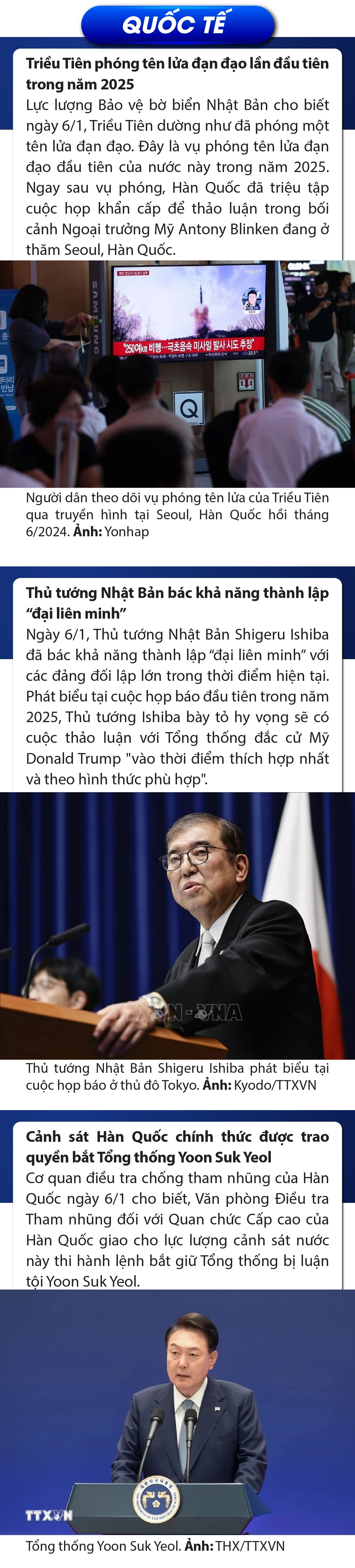 Sự kiện nổi bật trong nước, quốc tế ngày 6/1/2025