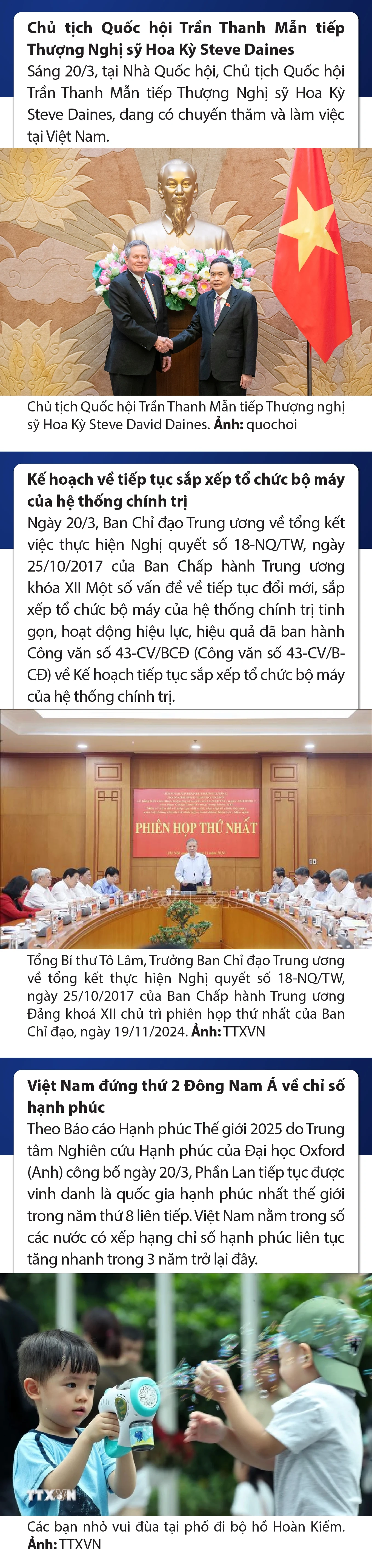 Sự kiện nổi bật trong nước, quốc tế ngày 20/3/2025