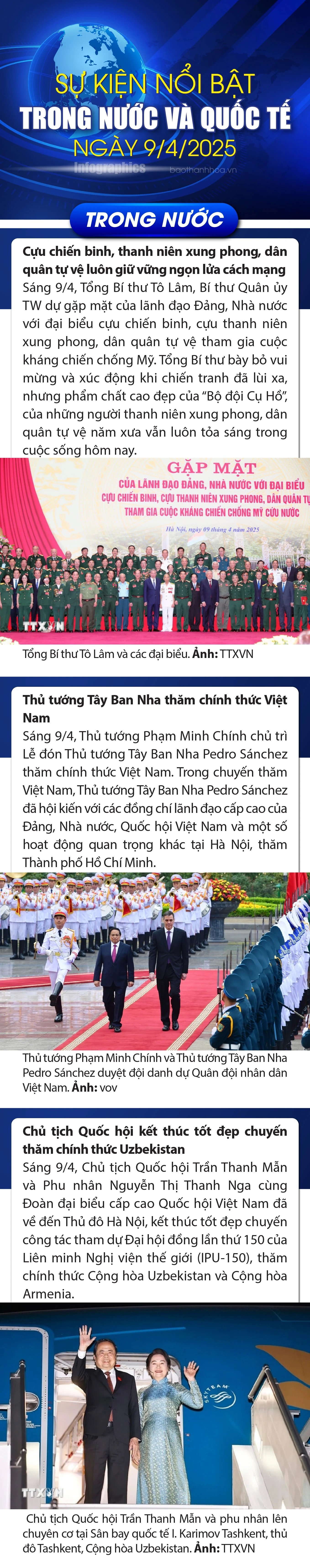 Sự kiện nổi bật trong nước, quốc tế ngày 9/4/2025