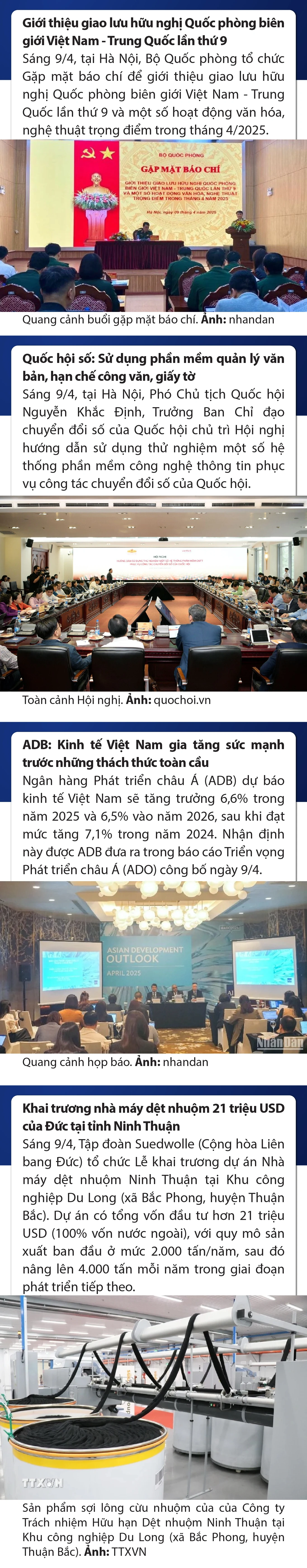 Sự kiện nổi bật trong nước, quốc tế ngày 9/4/2025