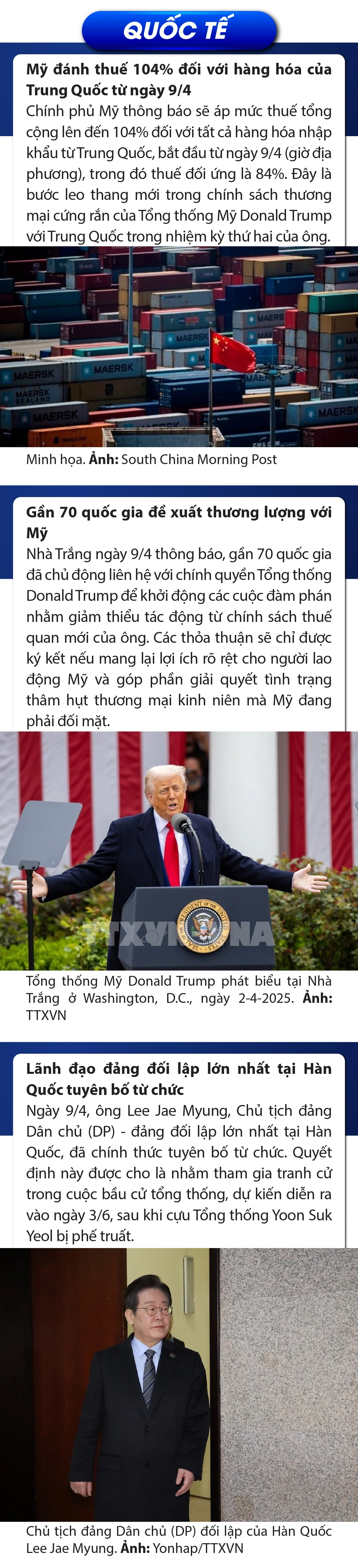 Sự kiện nổi bật trong nước, quốc tế ngày 9/4/2025