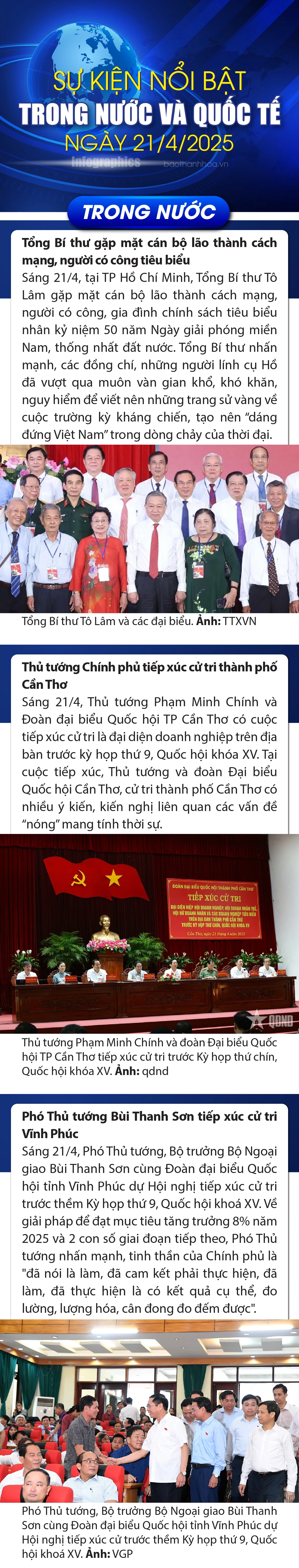 Sự kiện nổi bật trong nước, quốc tế ngày 21/4/2025