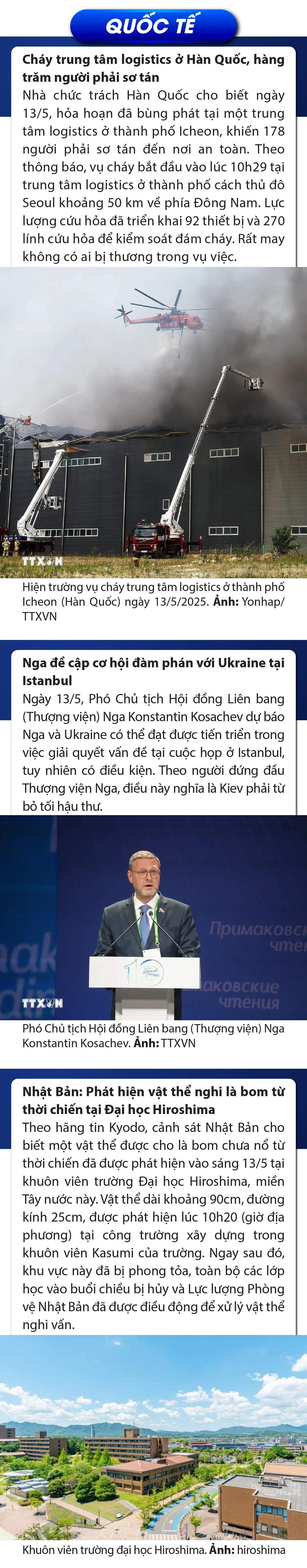 Sự kiện nổi bật trong nước, quốc tế ngày 13/5/2025