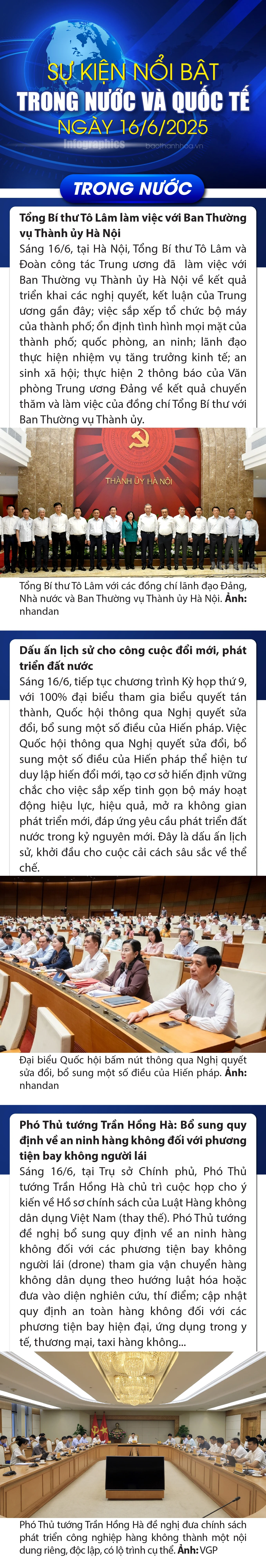 Sự kiện nổi bật trong nước, quốc tế ngày 16/6/2025