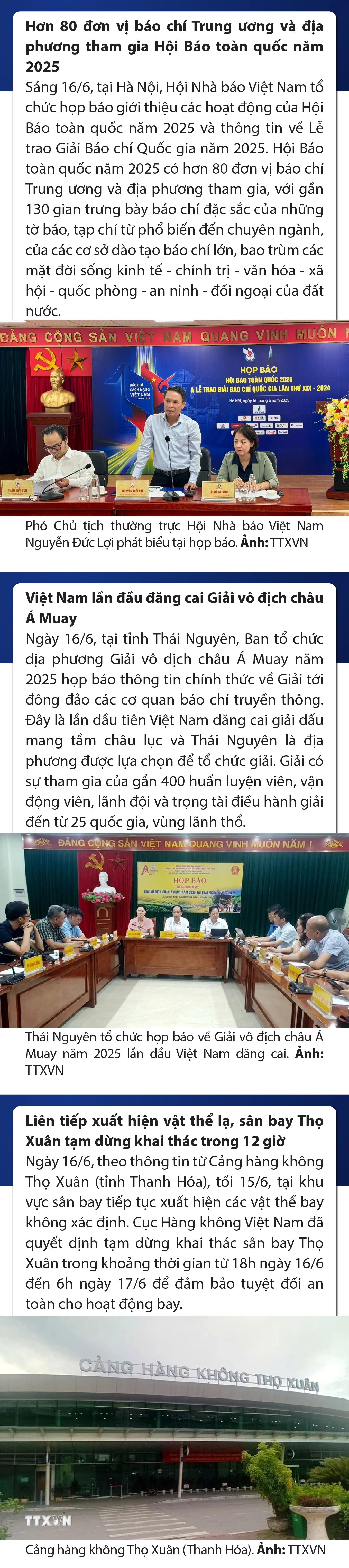 Sự kiện nổi bật trong nước, quốc tế ngày 16/6/2025