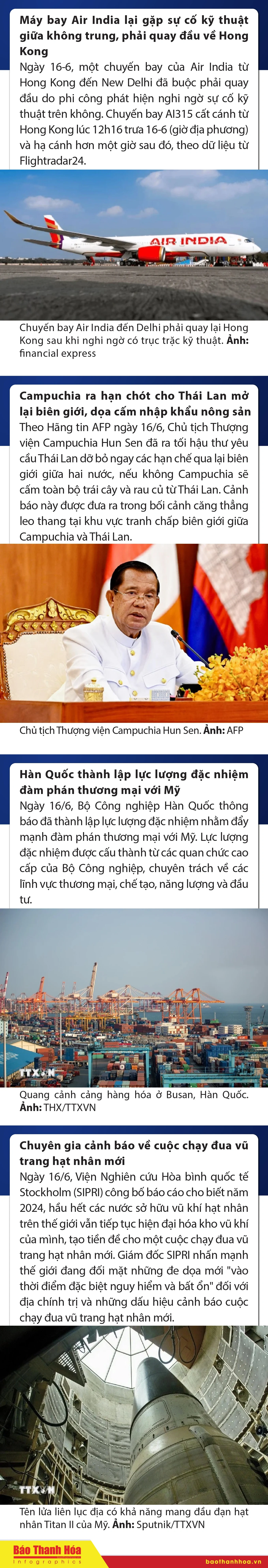 Sự kiện nổi bật trong nước, quốc tế ngày 16/6/2025
