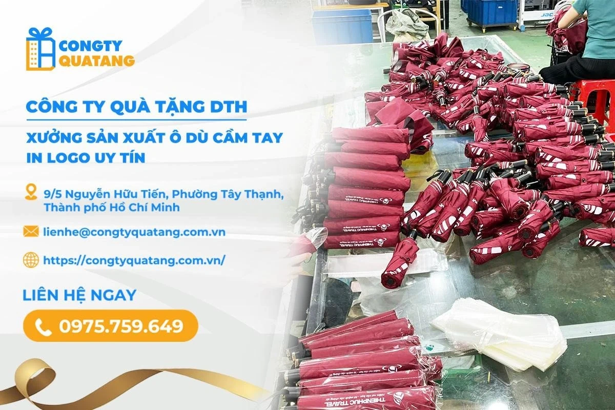 Công ty Quà tặng DTH: Sản xuất ô dù cầm tay in logo uy tín, chất lượng
