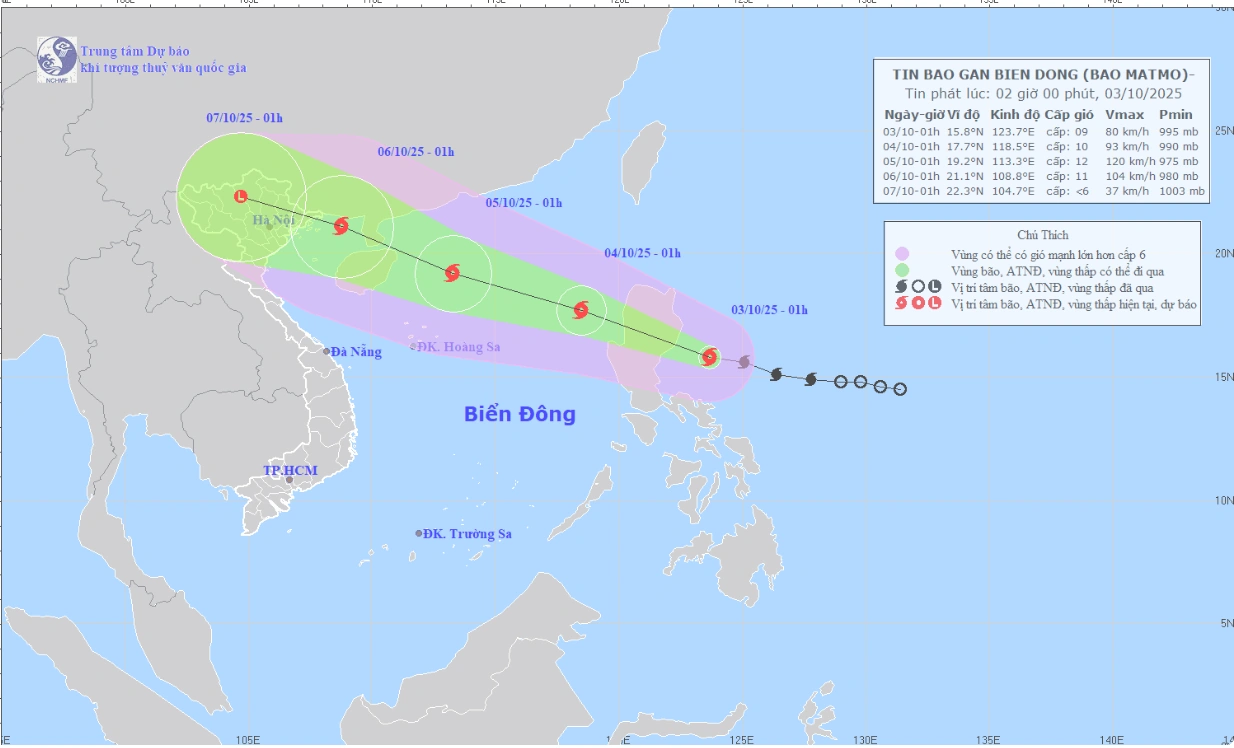 Bão Matmo liên tục tăng cấp, ngày 4/10, có thể đi vào Biển Đông