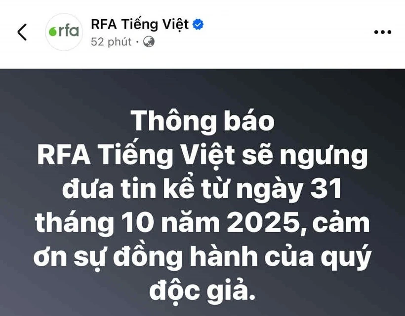 Đài RFA thông báo tạm ngừng hoạt động do Chính phủ Mỹ đóng cửa