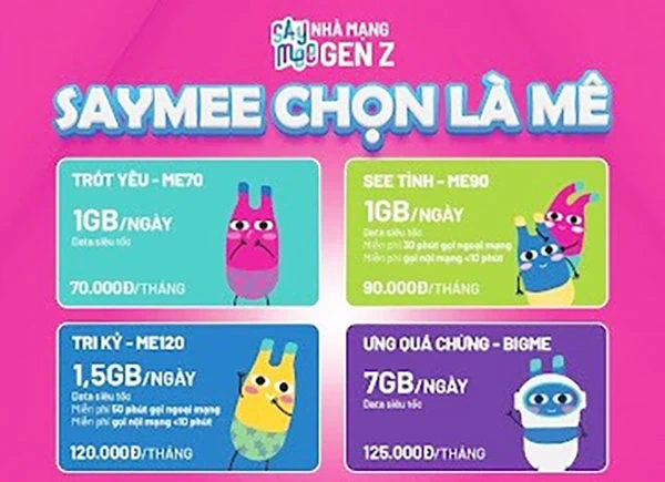 Điểm danh các gói cước tháng Saymee chỉ từ 70K có ngay data lên đến 7GB/ngày