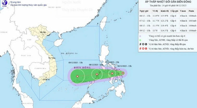Xuất hiện áp thấp nhiệt đới gần Biển Đông, sức gió mạnh nhất cấp 6