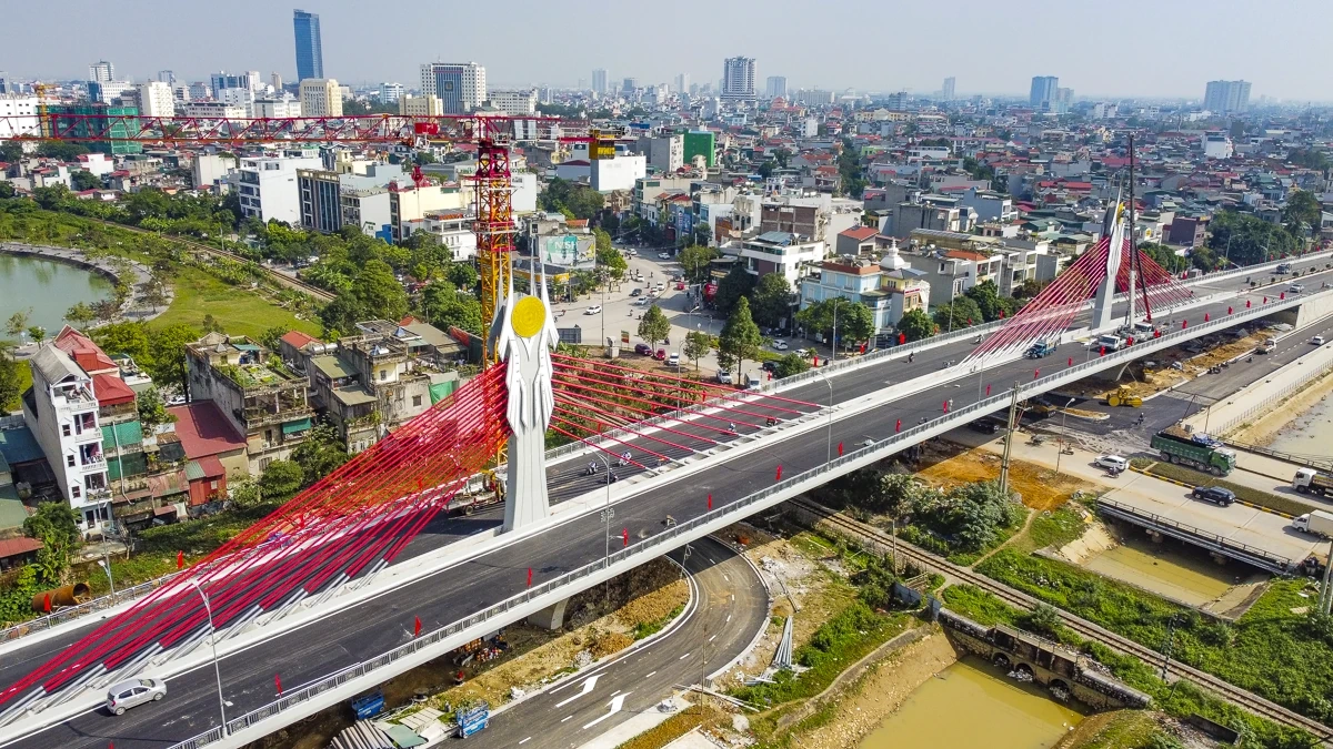 Hình hài cây cầu dây văng đầu tiên vượt đường sắt Bắc - Nam tại Thanh Hóa