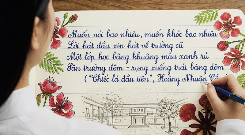 Vần thơ in đậm trên trang lưu bút học trò