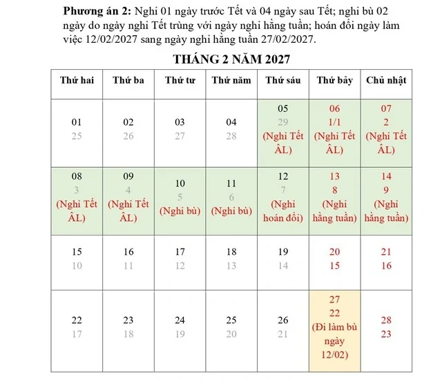 Đề xuất phương án nghỉ Tết Nguyên đán 2027