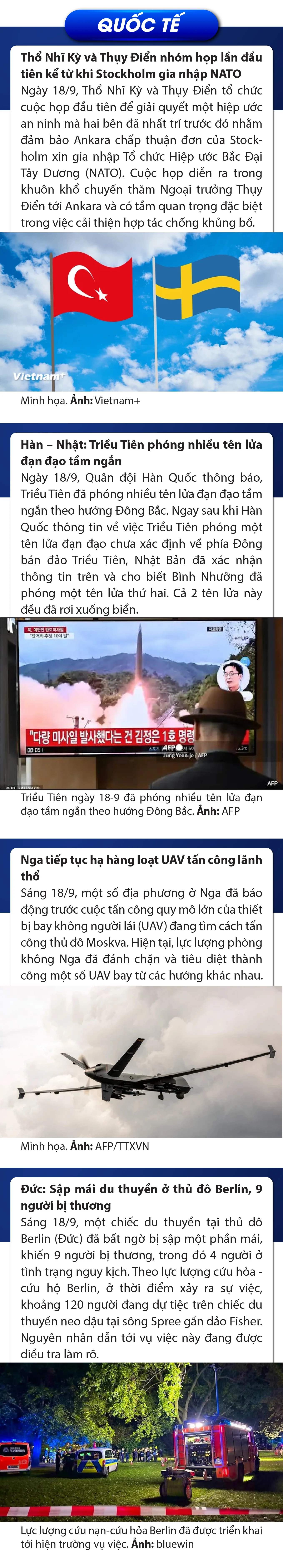 Sự kiện nổi bật trong nước, quốc tế ngày 18/9