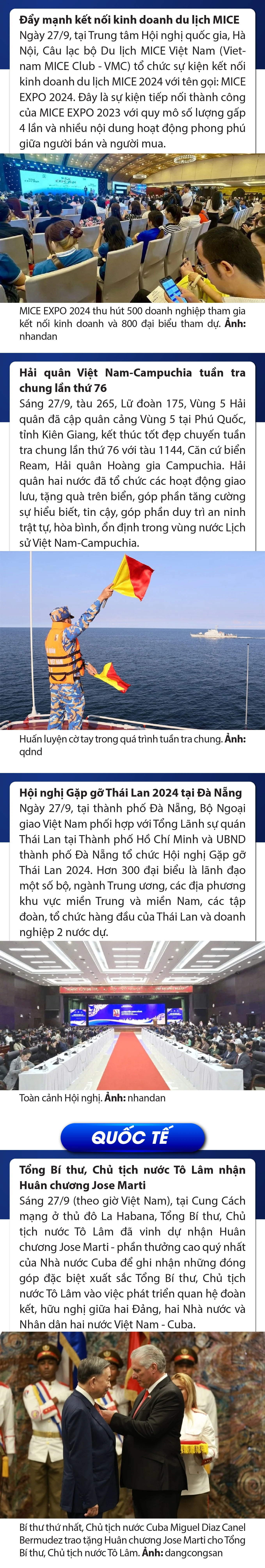 Sự kiện nổi bật trong nước, quốc tế ngày 27/9