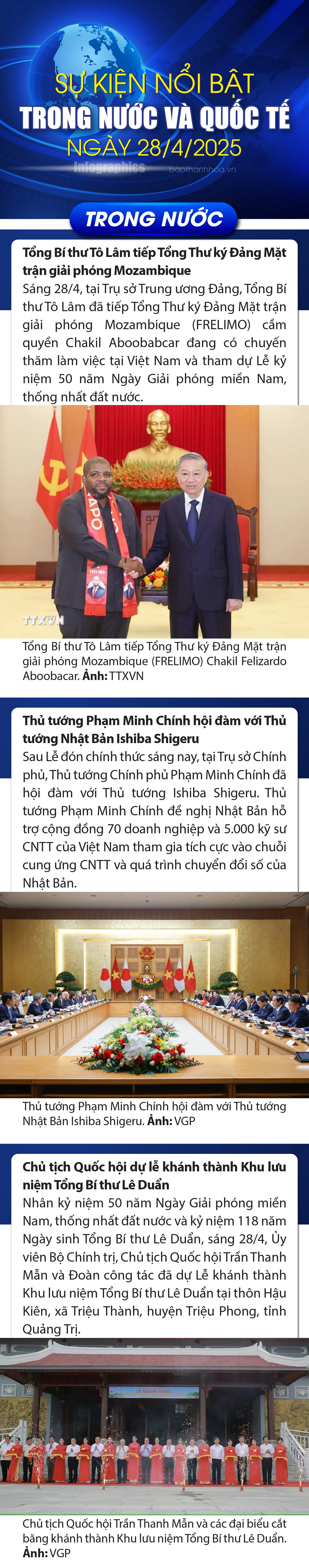 Sự kiện nổi bật trong nước, quốc tế ngày 28/4/2025