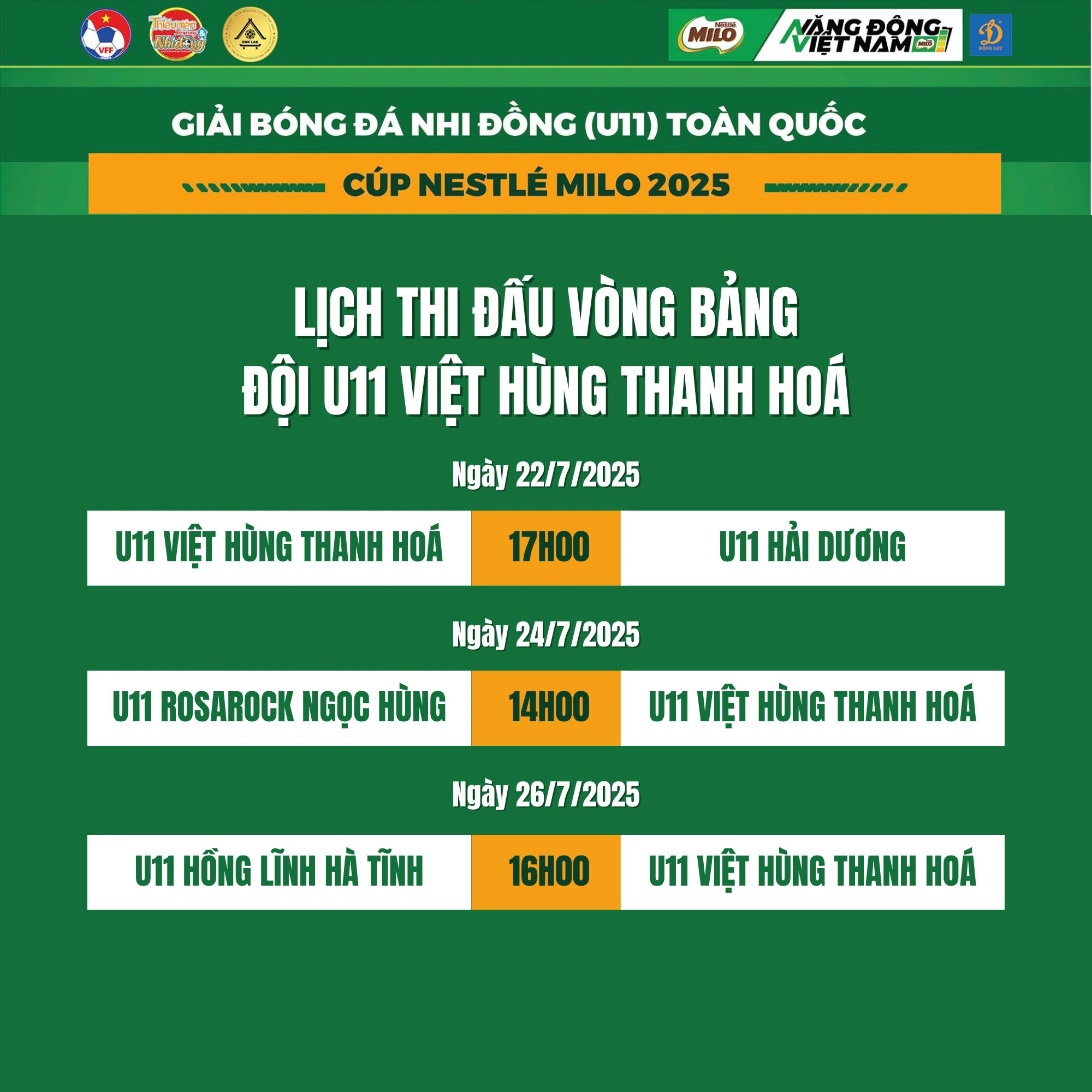 U11 Việt Hùng Thanh Hoá rơi vào bảng đấu đầy thử thách tại VCK giải Bóng đá Nhi đồng (U11) toàn quốc