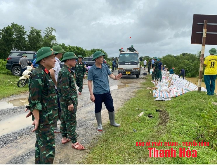 Xã Thọ Xuân tập trung lực lượng xử lý sự cố sạt mái đê