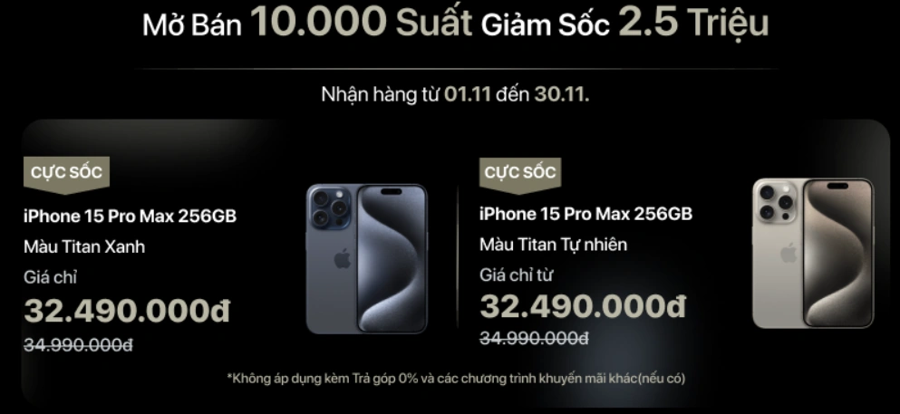 Chương trình khuyến mãi đặc biệt: Mua iPhone 15 Series - Cơ hội trúng giải thưởng 100 triệu đồng