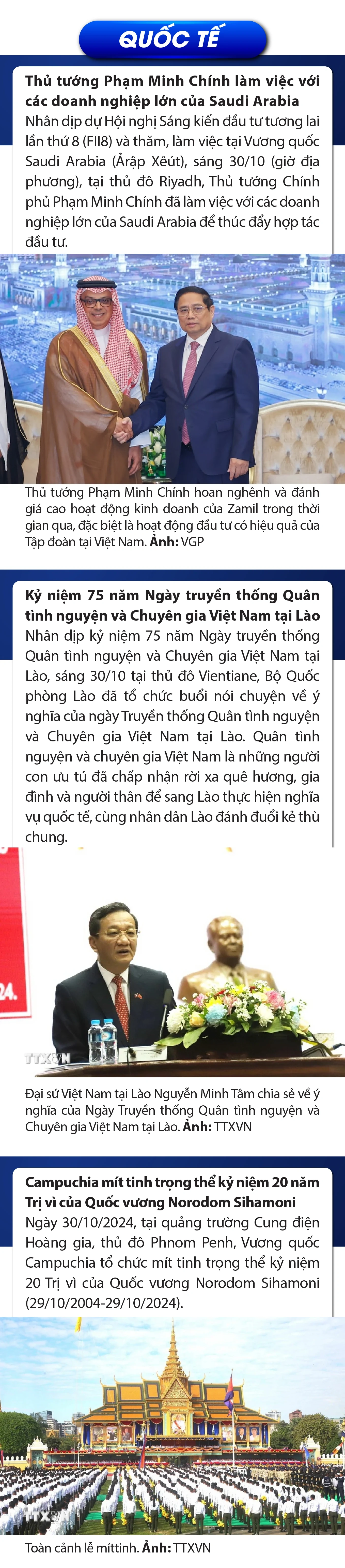 Sự kiện nổi bật trong nước, quốc tế ngày 30/10