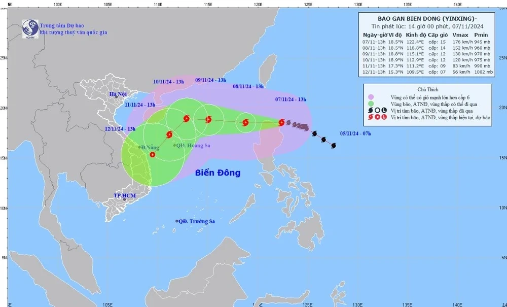 Bão Yinxing có thể đi vào Biển Đông từ chiều 8/11, gió giật cấp 17