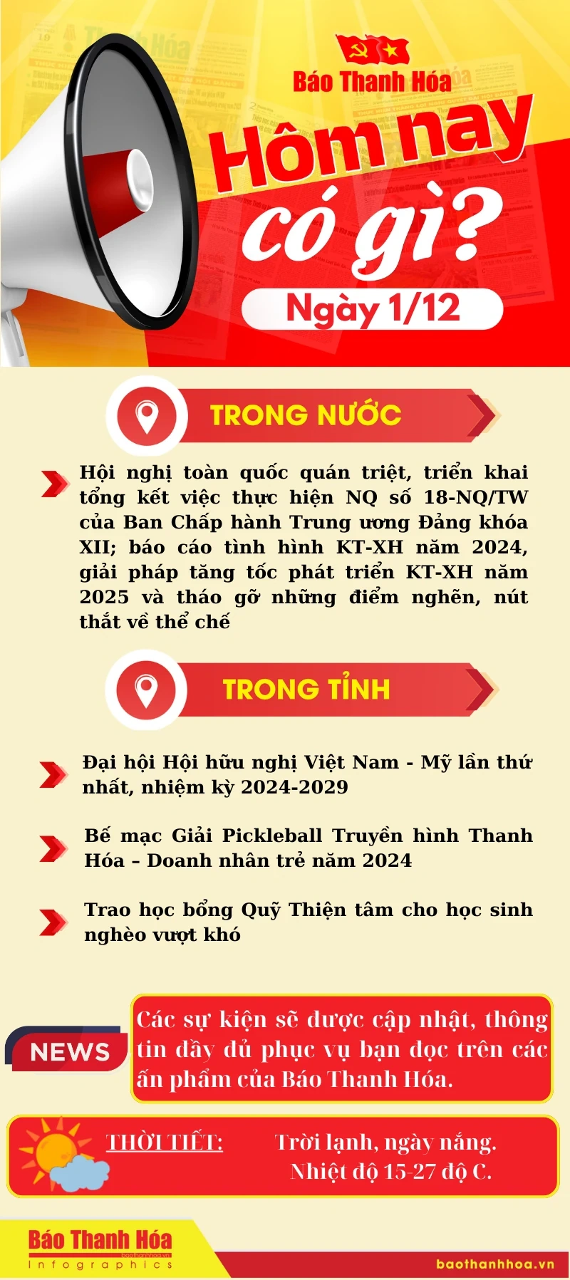 Hôm nay có gì? - Sự kiện nổi bật ngày 1/12/2024