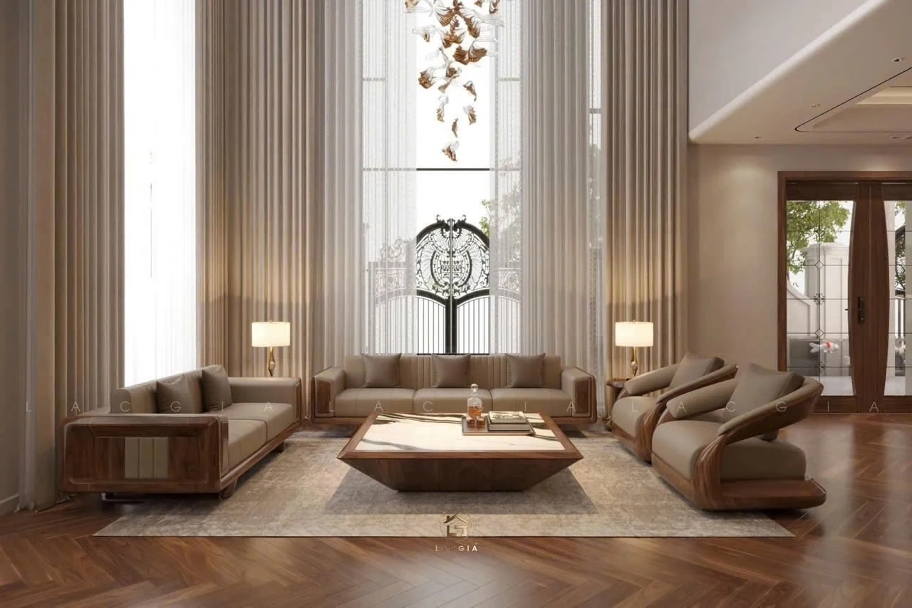 Sofa gỗ óc chó - sự lựa chọn hoàn hảo cho phòng khách gia đình