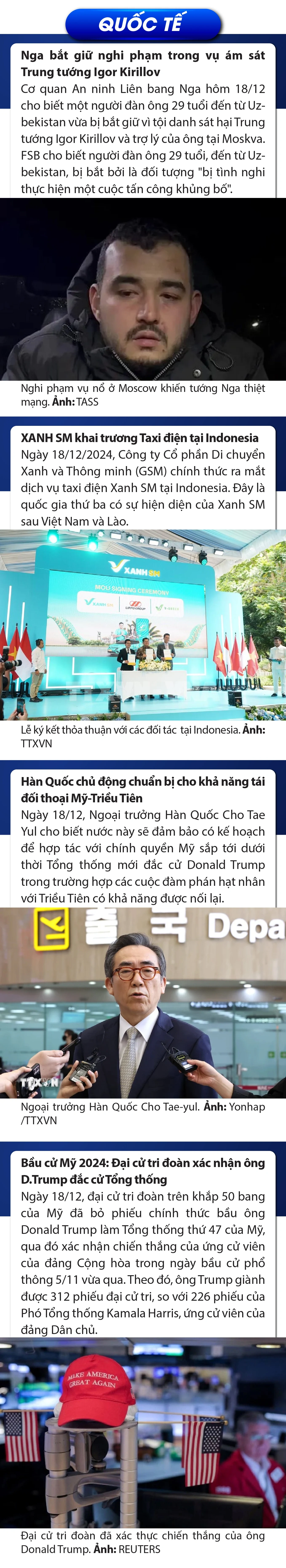 Sự kiện nổi bật trong nước, quốc tế ngày 18/12