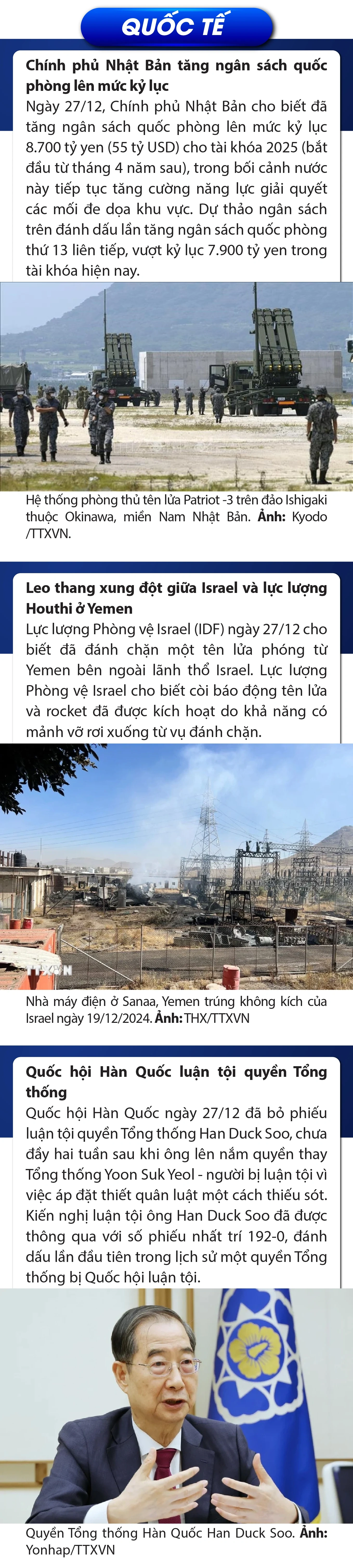 Sự kiện nổi bật trong nước, quốc tế ngày 27/12
