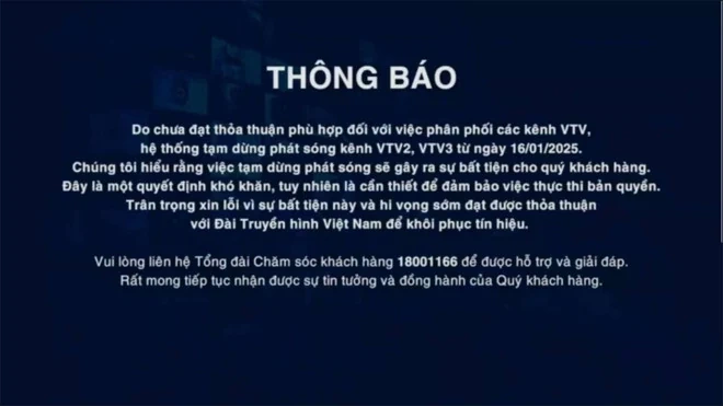 Một số kênh sóng VTV bị gián đoạn tín hiệu trên các ứng dụng truyền hình