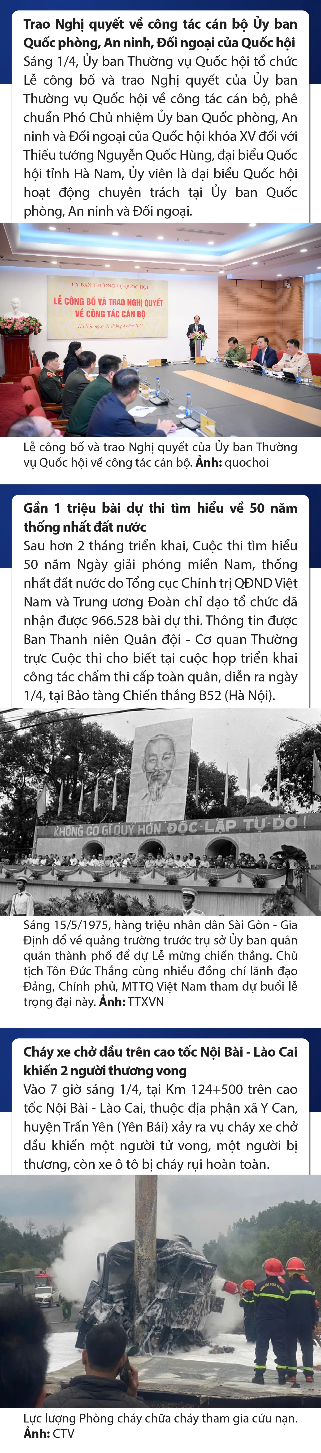 Sự kiện nổi bật trong nước, quốc tế ngày 1/4/2025