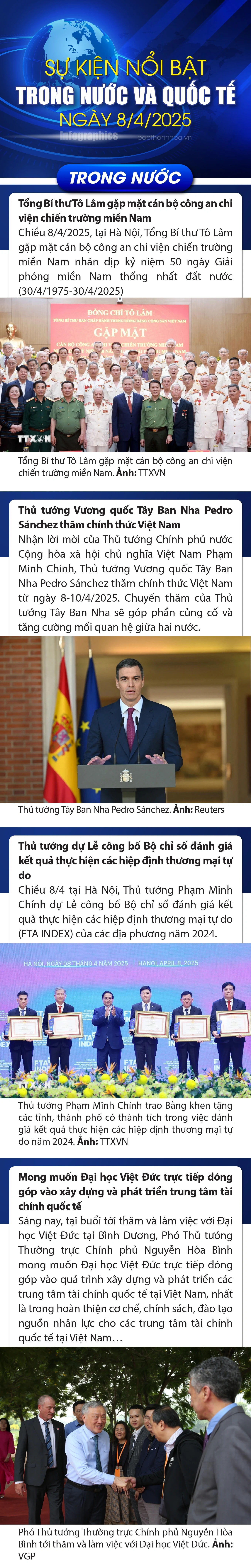 Sự kiện nổi bật trong nước, quốc tế ngày 8/4/2025