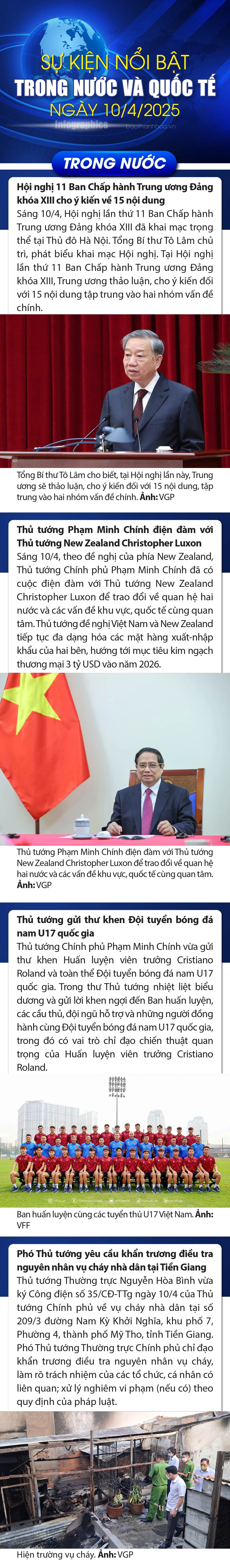 Sự kiện nổi bật trong nước, quốc tế ngày 10/4/2025