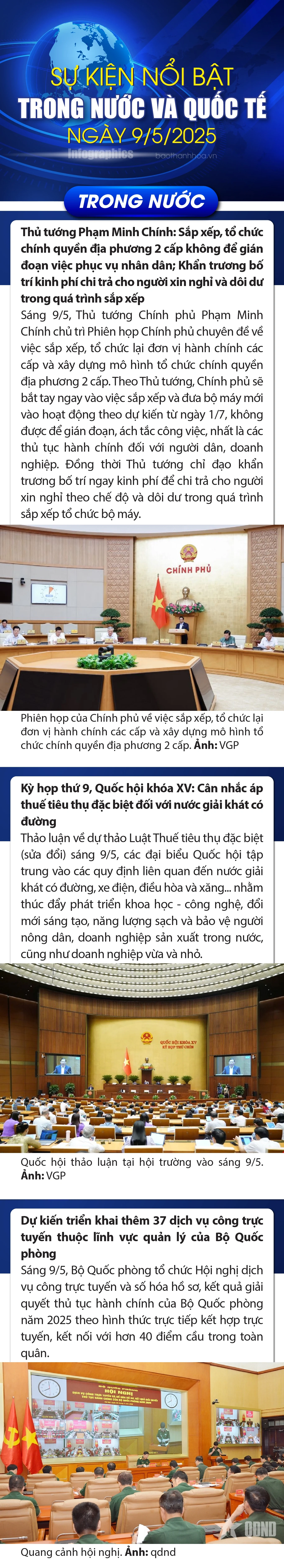 Sự kiện nổi bật trong nước, quốc tế ngày 9/5/2025