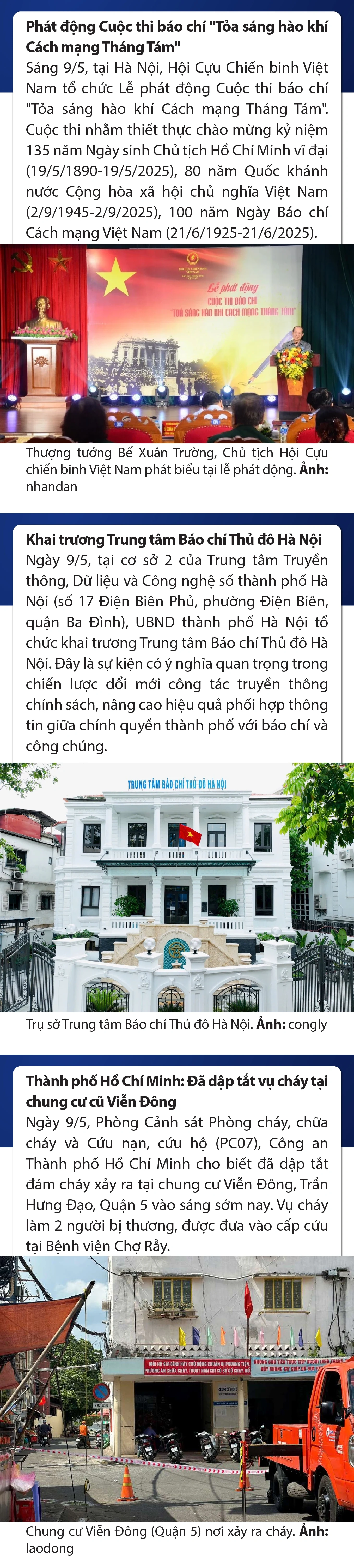 Sự kiện nổi bật trong nước, quốc tế ngày 9/5/2025