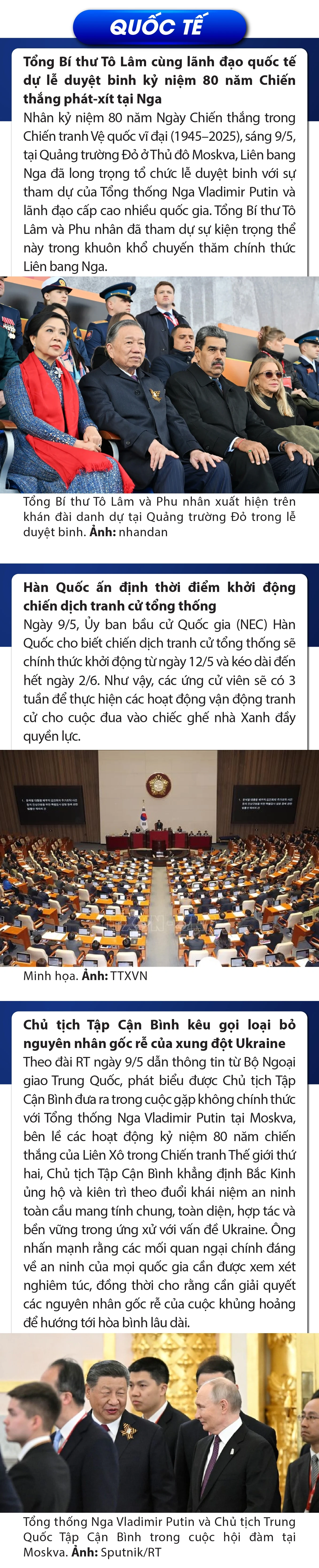 Sự kiện nổi bật trong nước, quốc tế ngày 9/5/2025