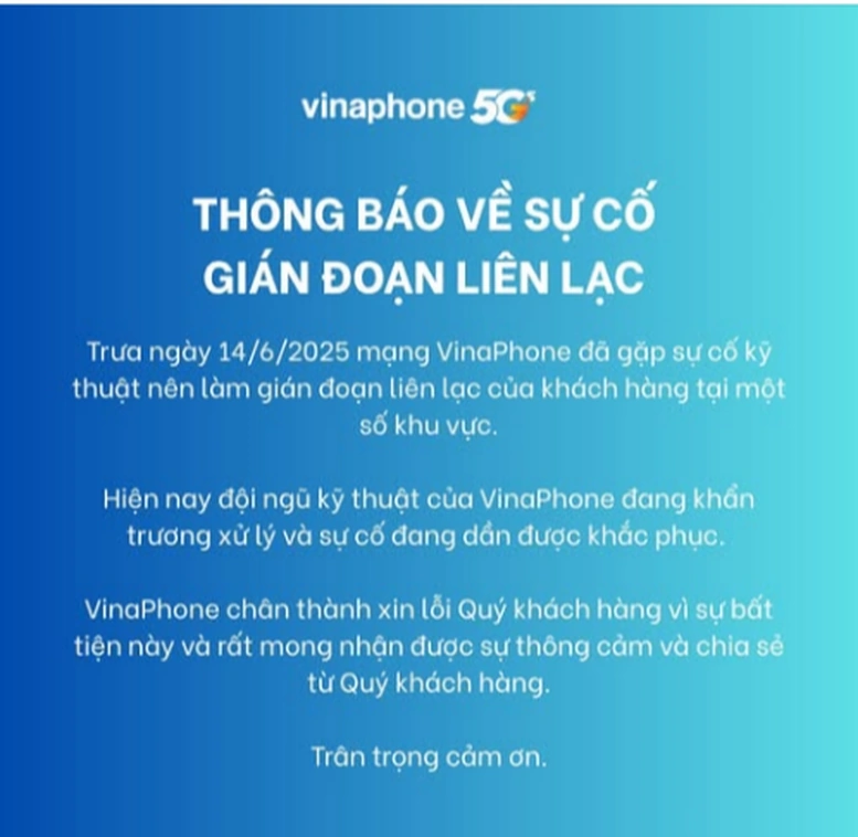 Vinaphone đã khắc phục xong sự cố mất sóng trên diện rộng