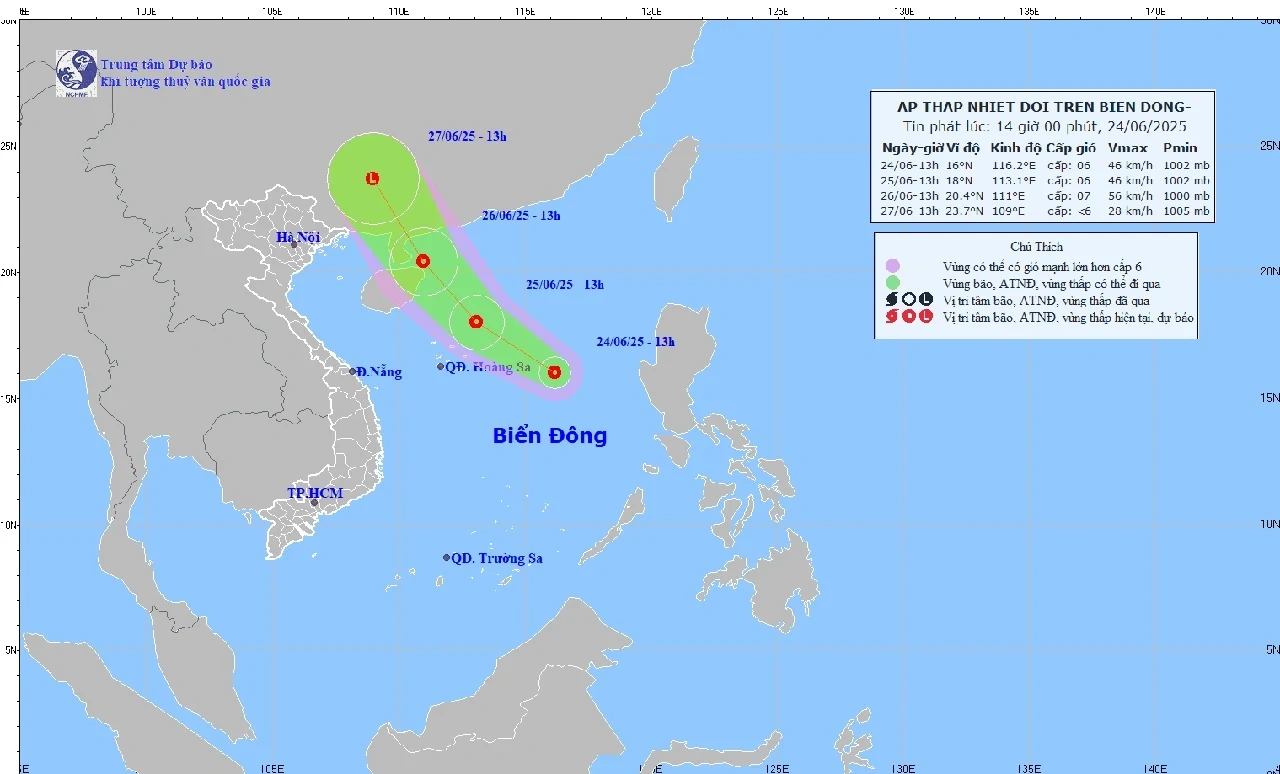 Xuất hiện áp thấp nhiệt đới trên Biển Đông