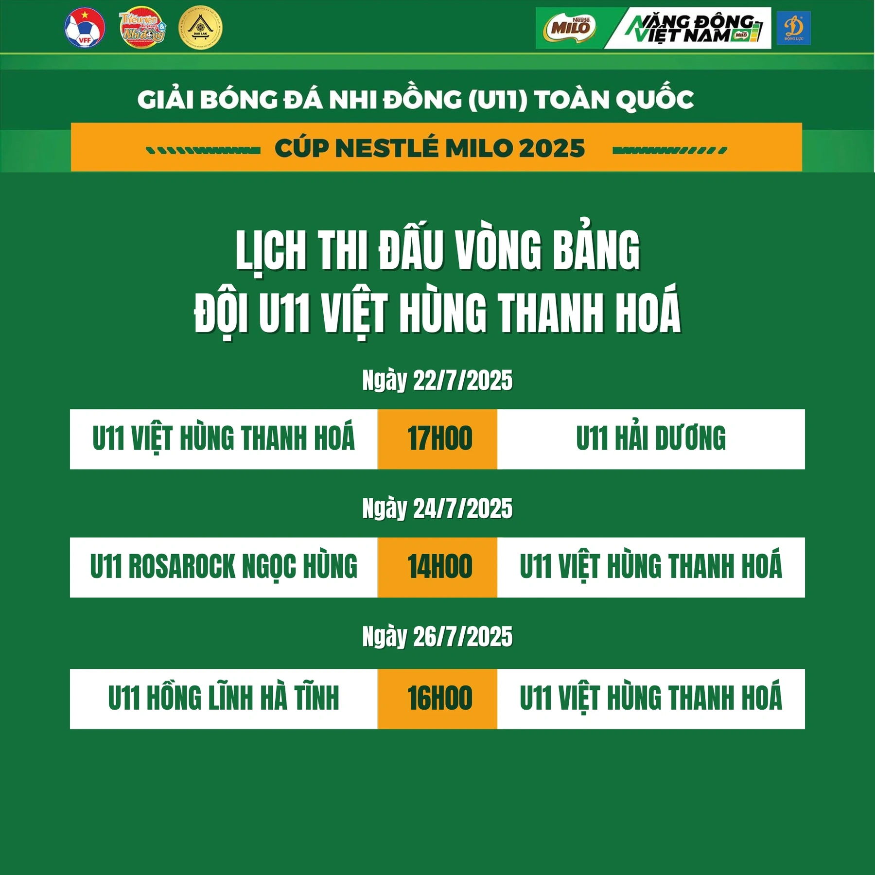 U11 Việt Hùng Thanh Hoá rơi vào bảng đấu đầy thử thách tại VCK giải Bóng đá Nhi đồng (U11) toàn quốc