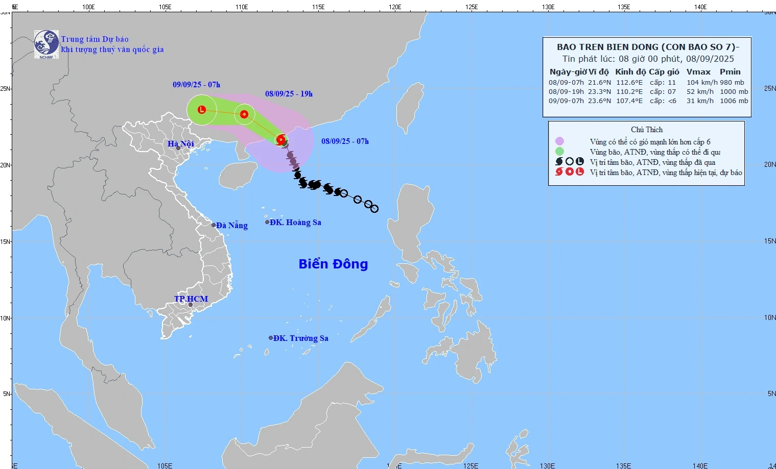 Bão số 7 sẽ suy yếu dần thành áp thấp nhiệt đới, gió giật cấp 11