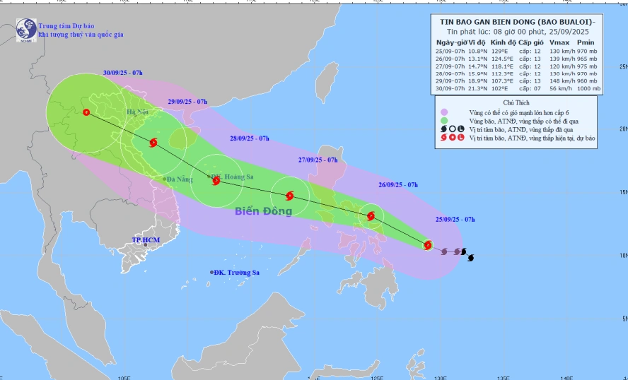 Đêm mai (26/9), bão Bualoi đi vào biển Đông, trở thành cơn bão số 10 năm 2025