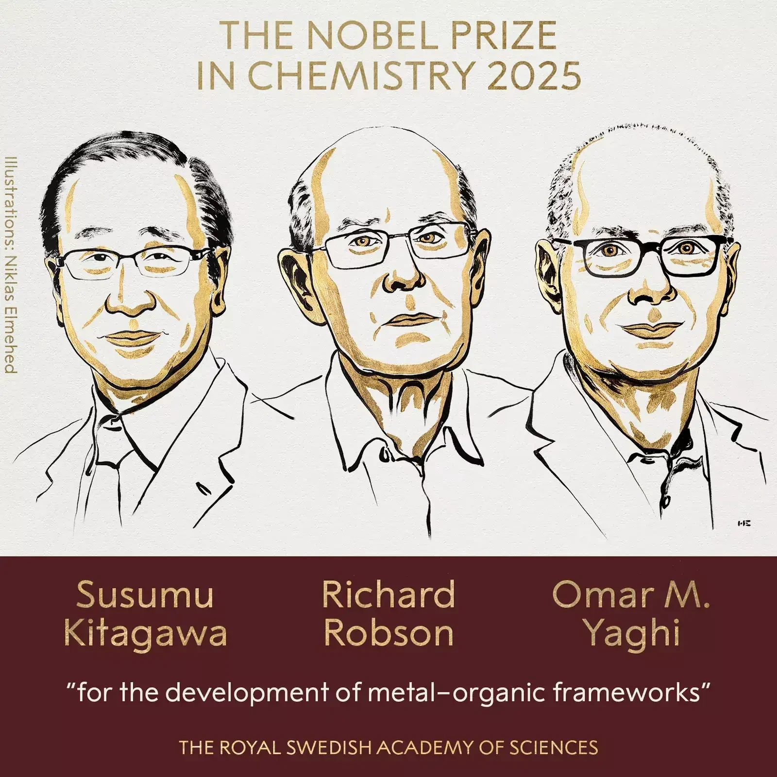 3 nhà khoa học giành Giải Nobel Hóa học 2025 nhờ phát triển vật liệu khung kim loại - hữu cơ