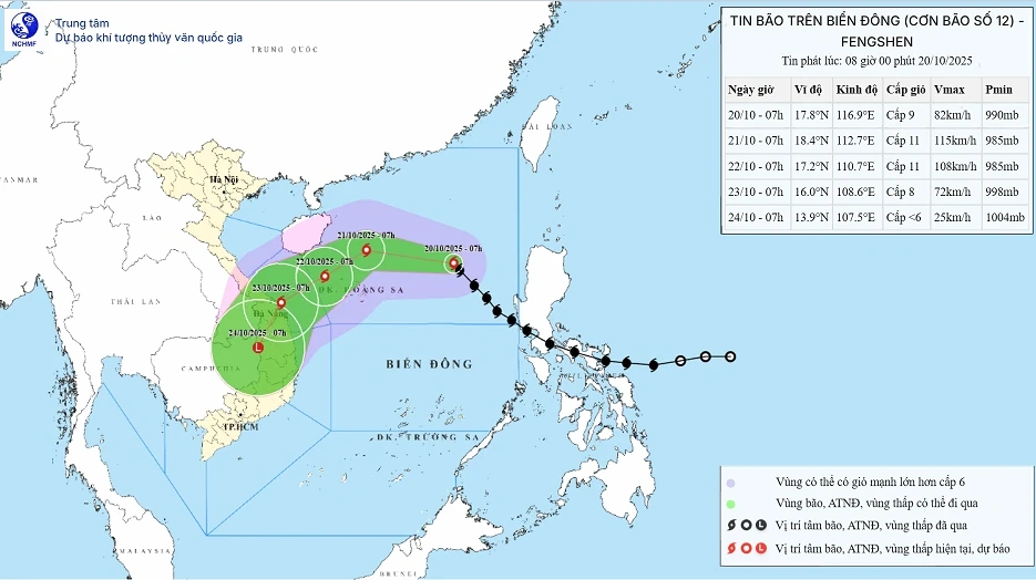 Bão số 12 giật cấp 11, có khả năng mạnh thêm trước khi suy yếu vào 23/10