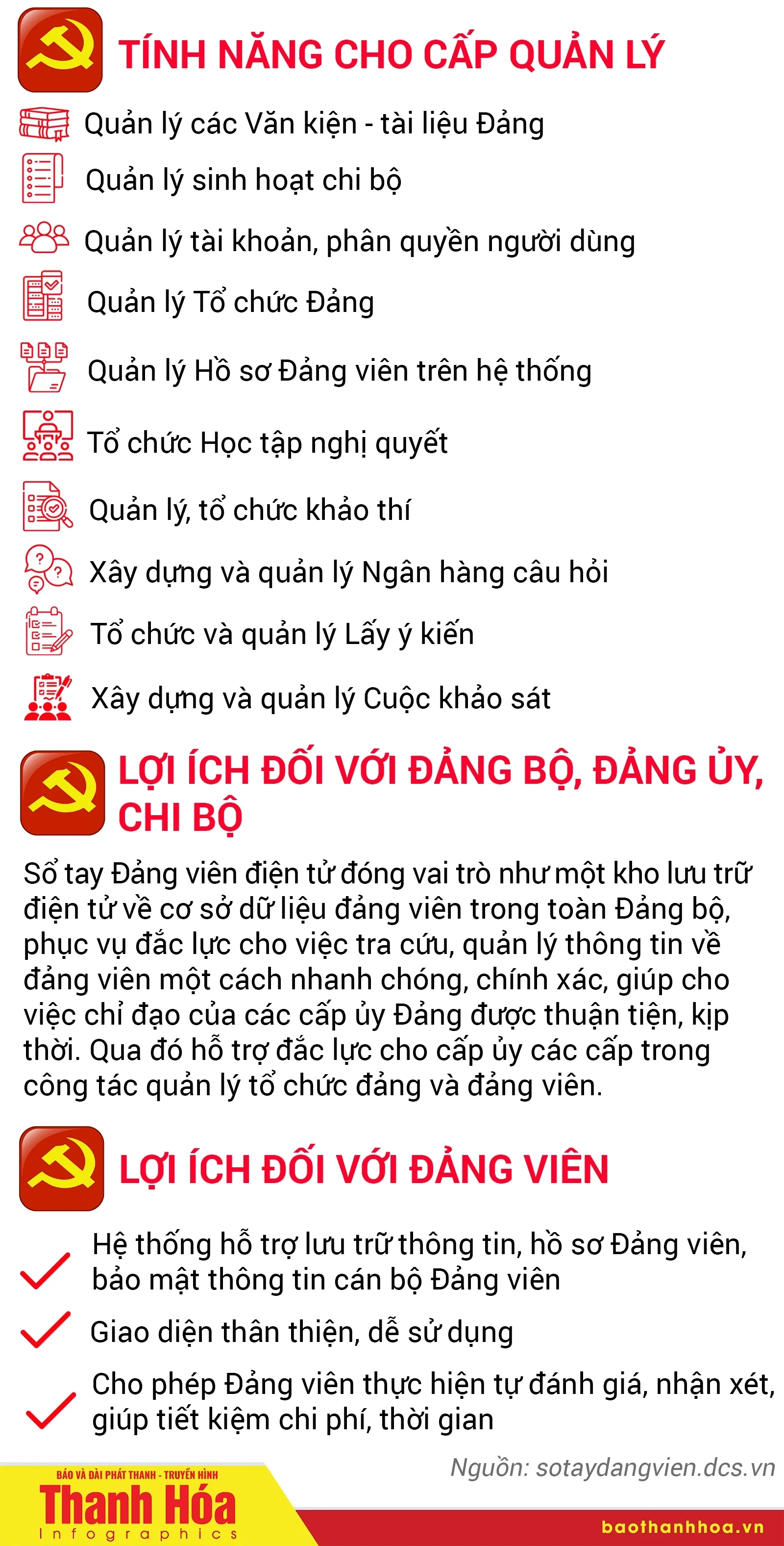[Infographics] Tính năng và lợi ích của Sổ tay Đảng viên điện tử