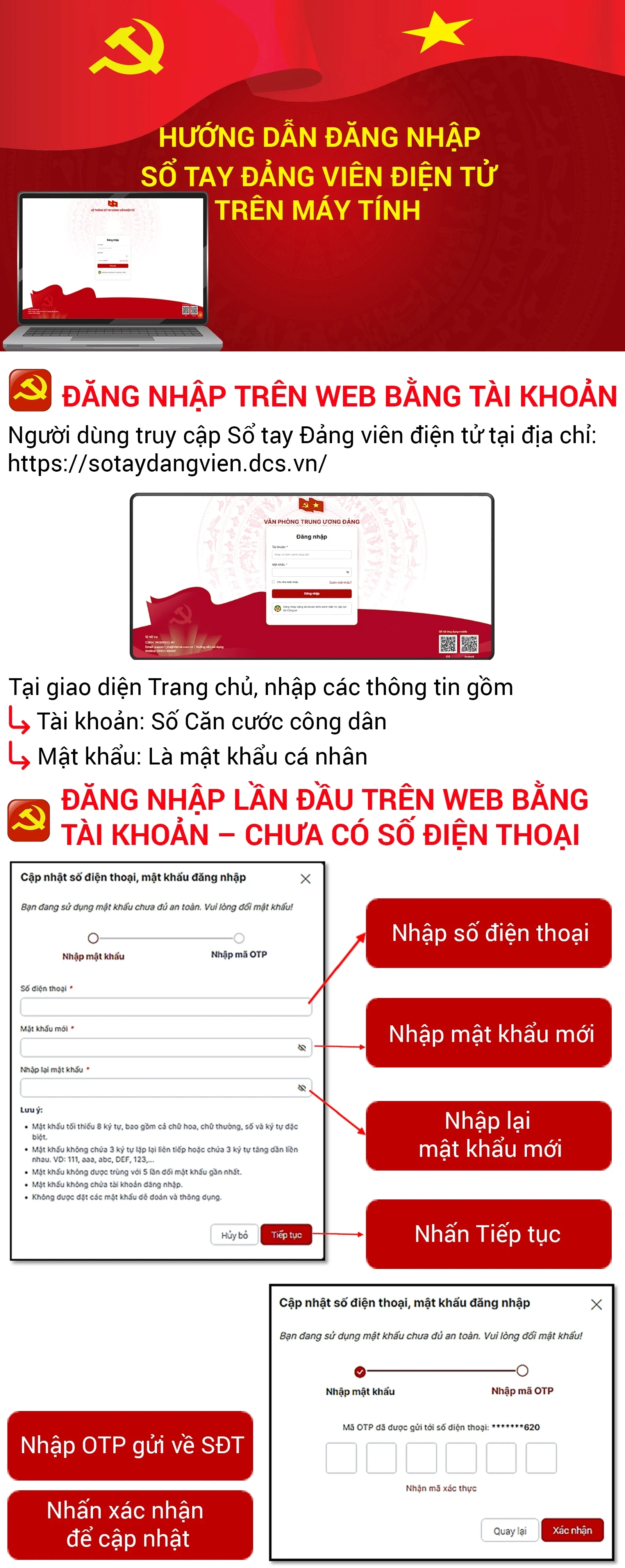 [Infographic] Hướng dẫn đăng nhập Sổ tay đảng viên trên máy tính